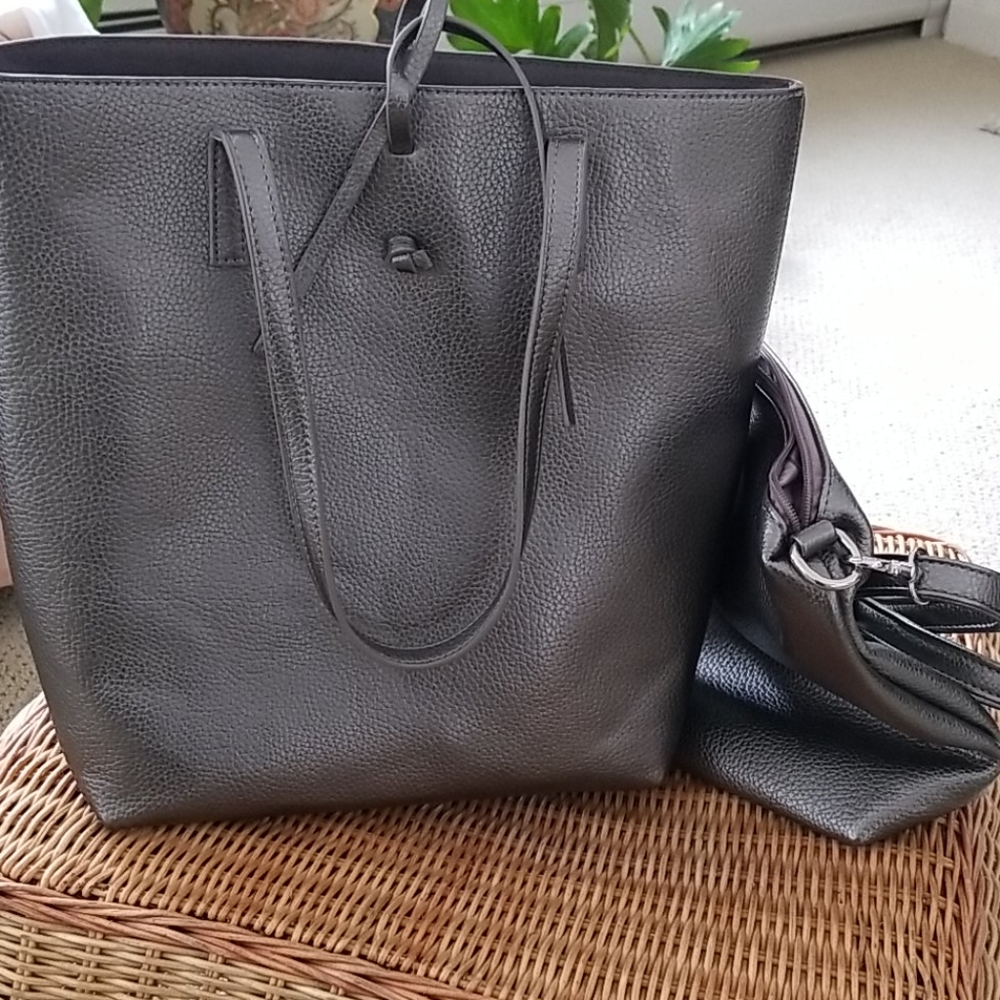CO-LAB pewter leather pebbled PU Tote set